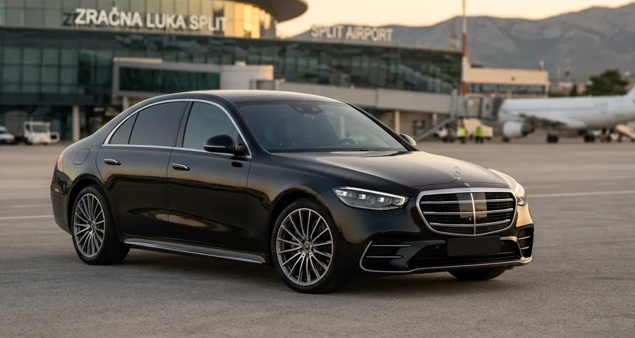 Mercedes-Benz S-Class in black on the apron at Split Airport