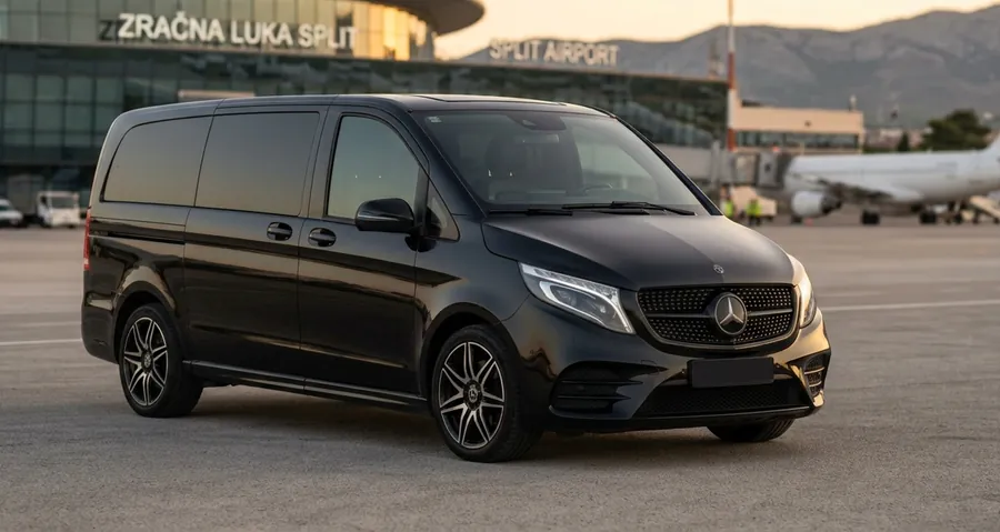 Mercedes-Benz V-Class in black on the apron at Split Airport